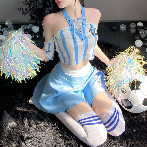 Blue and white shirt + skirt + socks